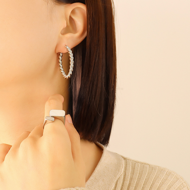 Ins Style Jewelry Geometric Niche Design U-shaped Fried Dough Twists Earrings Stainless Steel Earrings_voghion.com