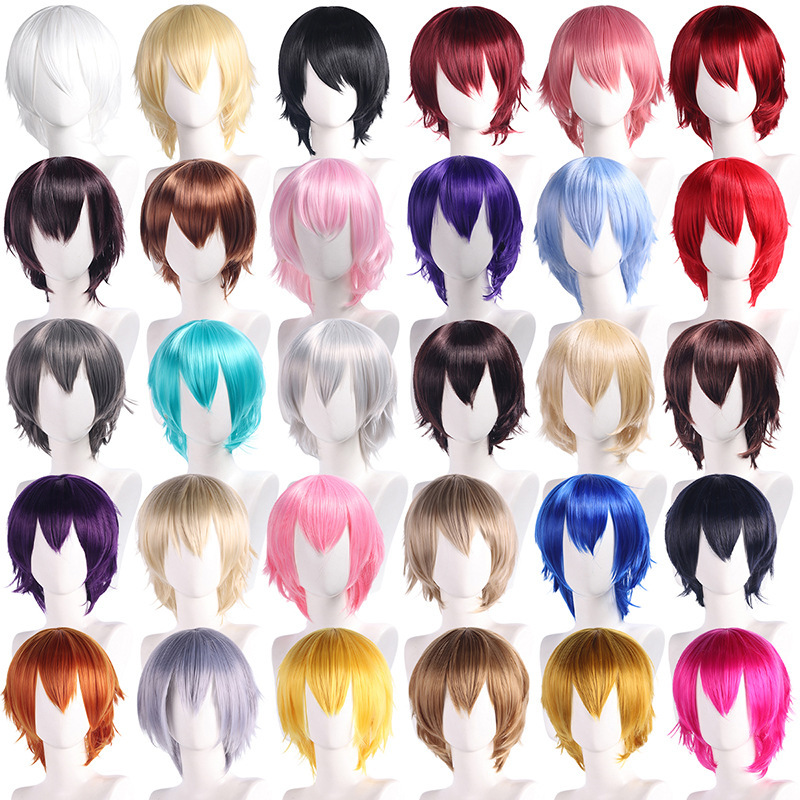 Master Shengda Cross-border Universal cos Wig Scalp Top Anti-upturned Short Hair Niang Anime Modeling Multicolor Anime Wig