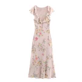 ZR女装 欧美风2025秋季新品法式小众修身高级感碎花迷笛连衣裙36