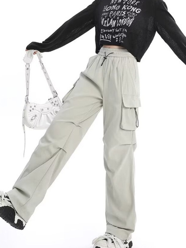 Fall/Winter Cargo Pants, High-Waisted Black, Loose-Fit for Petite Frames—American-Style Sporty & Jazz Dance-Inspired Wide-Leg Casual Trousers for Men and Women
