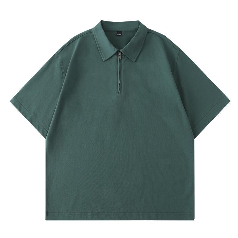 Shk.S02 260g Cool-Touch Half-Zip Lapel T-Shirt with Drop Shoulder Design, Patchwork Loose-Fit Polo Shirt, Available in Multiple Colors