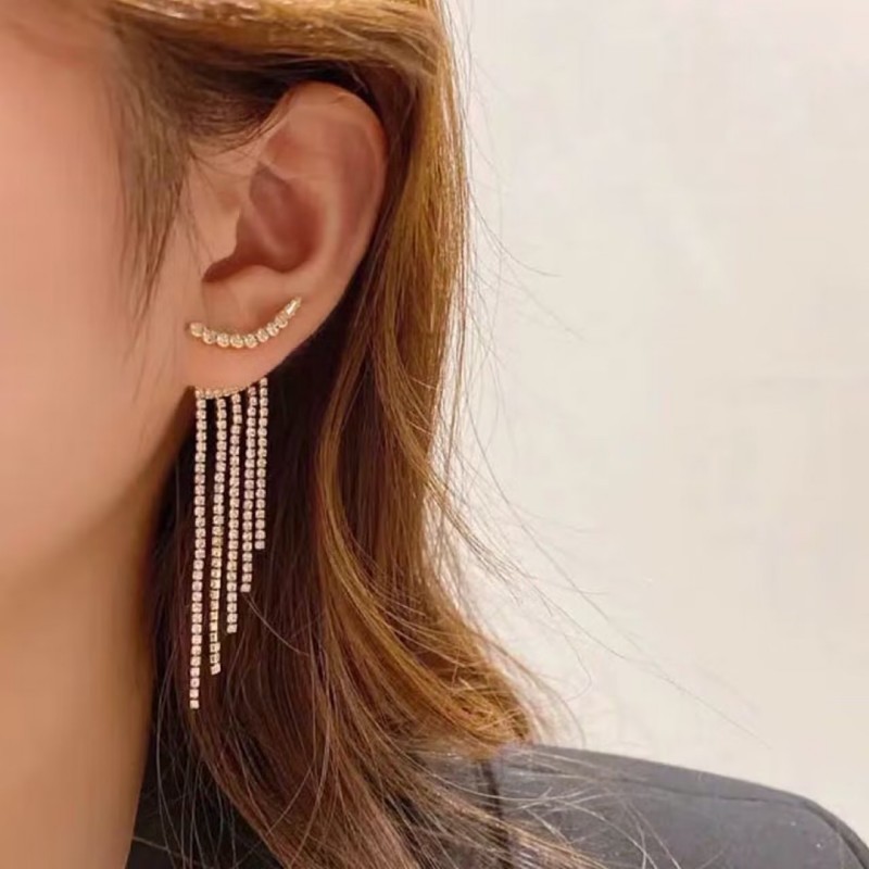 Silver Rhinestone Tassel Earrings Image 2