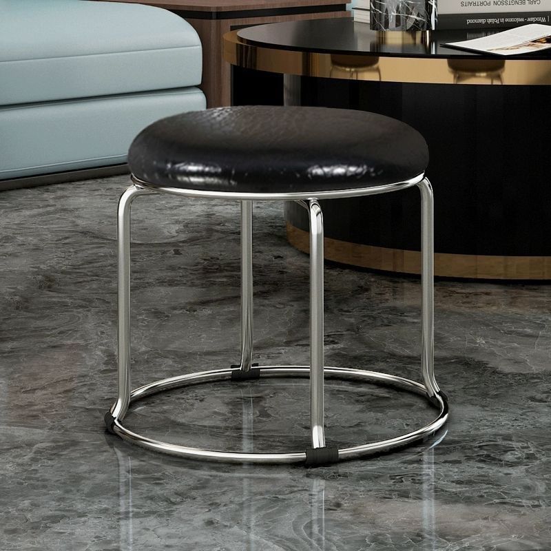 Low stool 32 height thick solid steel black leather