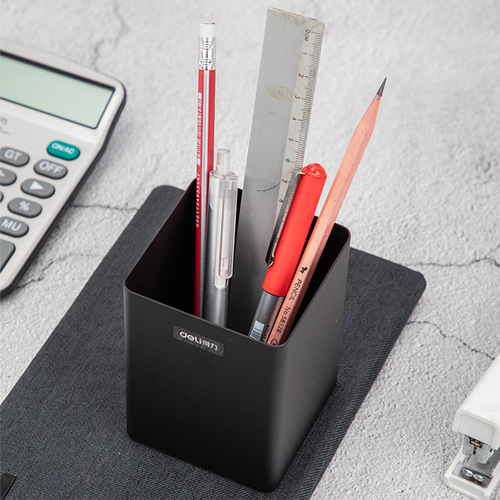 Deli 8931 all-metal pen holder black desktop personalized creative simple storage box multi-functional office pen holder