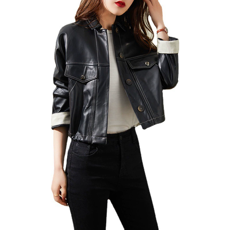 Autumn short jacket, genuine leather, city style