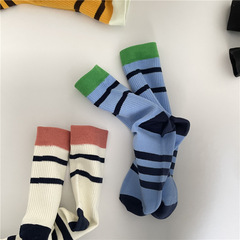 Cotton Korean INS two-tone striped college-style contrasting color mid-calf socks sports couple socks cotton socks