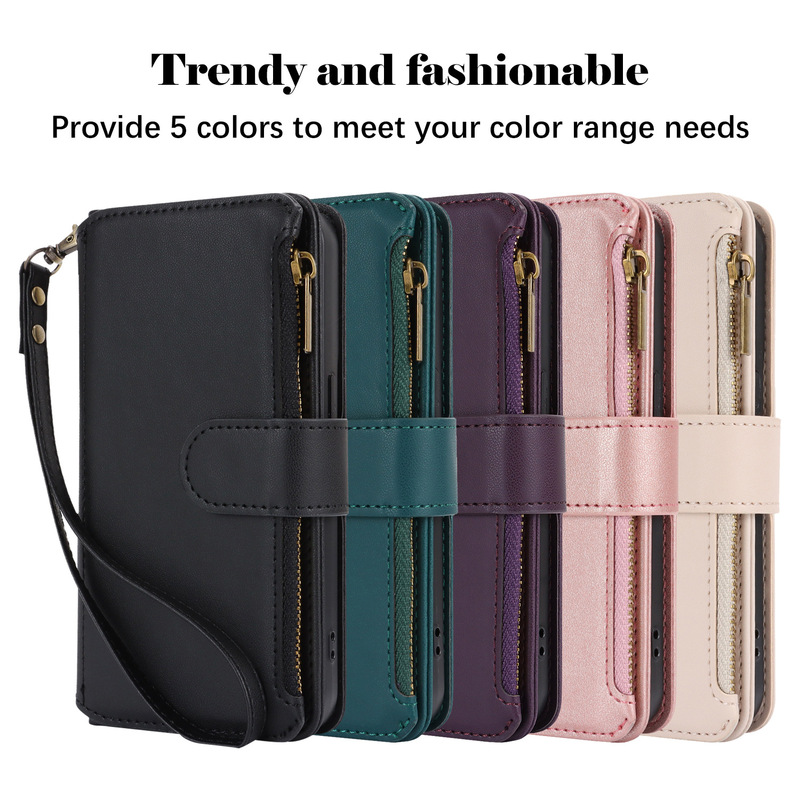 Foreign Trade Suitable Iphone17 Multi-Card Wallet Zipper Samsung S25U Crossbody Strap Flip Leather Case Phone Case Foreign Trade Suitable Iphone17 Multi-Card Wallet Zipper Samsung S25U Crossbody Strap Flip Leather Case Phone Case