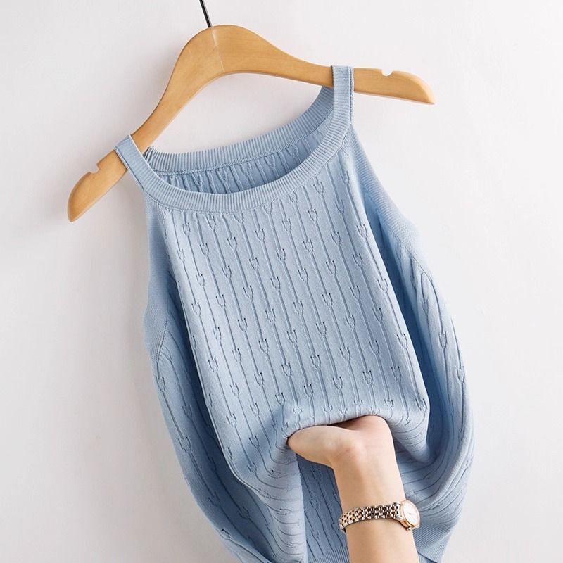 Ice Silk Knitted Women's Inner Wear 2025 New Style Hollow-Out Slim-Fit Sleeveless Base Shirt Sexy Top Ice Silk Knitted Women's Inner Wear 2025 New Style Hollow-Out Slim-Fit Sleeveless Base Shirt Sexy Top