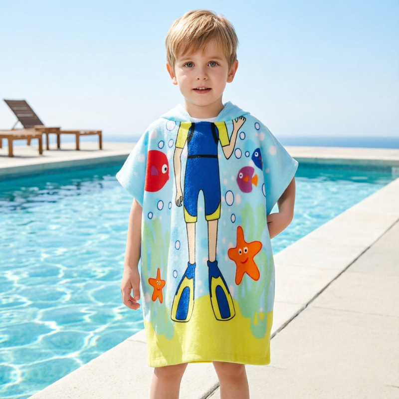 Summer Hot-Selling Microfiber Printed Children's Bath Towel Poncho, Hooded Bath Towel That Does Not Shed Lint or Fade, Suitable for Ages 2-10 Summer Hot-Selling Microfiber Printed Children's Bath Towel Poncho, Hooded Bath Towel That Does Not Shed Lint or Fade, Suitable for Ages 2-10