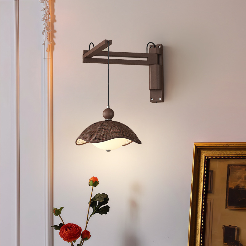 Song-Style Aesthetic Wall Lamp Bedroom Bedside Swing Arm Lighting Medieval New Chinese Style Creative Atmospheric Corridor Staircase Wall Lamp