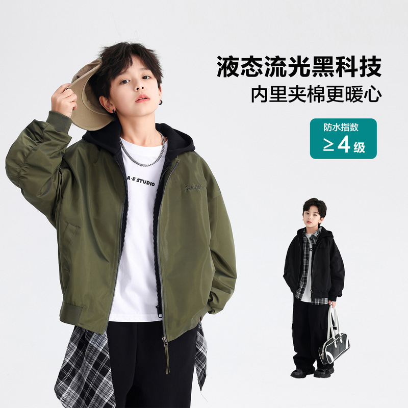 Boys' Autumn Outfit Two-Piece Style Hooded Baseball Jacket 2026 New Model Youth Children's Waterproof Sports Jacket Boys' Autumn Outfit Two-Piece Style Hooded Baseball Jacket 2026 New Model Youth Children's Waterproof Sports Jacket