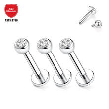 G23钛包镶捷克钻内牙唇钉内螺纹钛球镶钻耳钉钛合金穿刺饰品