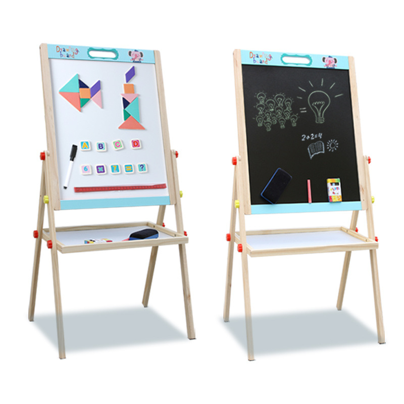 El elevador vertical se puede subir y bajar a 98cm de soporte Tablero de dibujo magnético de doble cara Tablero de escritura Juguetes de madera para niños