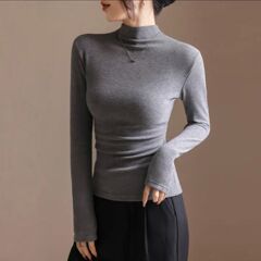 200克螺纹德绒纯色半高领打底衫女装秋冬内搭加厚加绒长袖保暖上