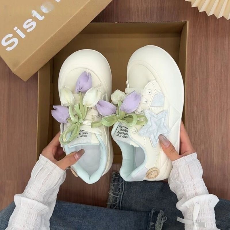 Thick-Soled Heightening Bow Fashion Casual Sports Shoes for Women 2025 Autum New Cute Flower Star Sneakers Thick-Soled Heightening Bow Fashion Casual Sports Shoes for Women 2025 Autum New Cute Flower Star Sneakers