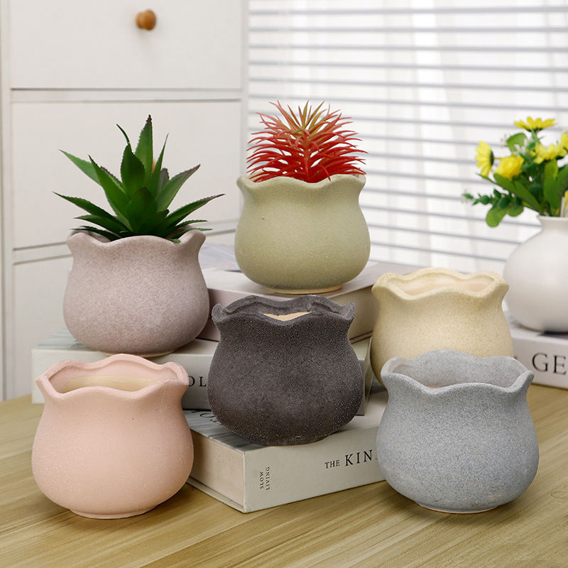 Cerámica de gres planta suculenta maceta escritorio creativo sala de estar decoración olla cerámica transpirable planta verde planta olla al por mayor