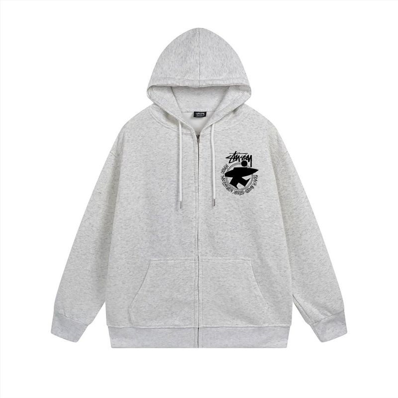 ヨーロッパとアメリカの Stussy スチューシー レタープリント ブラック 8 ジッパー プラス ベルベット フード付き秋冬スウェットシャツ メンズ レディース ジャケット|undefined