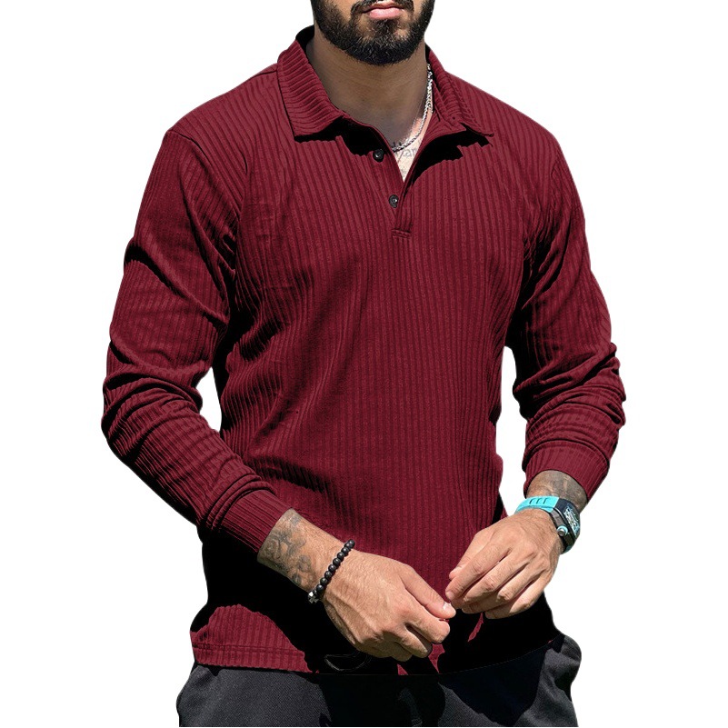 Camiseta de Manga Larga Otoño 2025 para Hombre, Estilo Europeo y Americano, Ajustada, Moderna, Holgada, Antiarrugas, con Cuello Polo, Informal