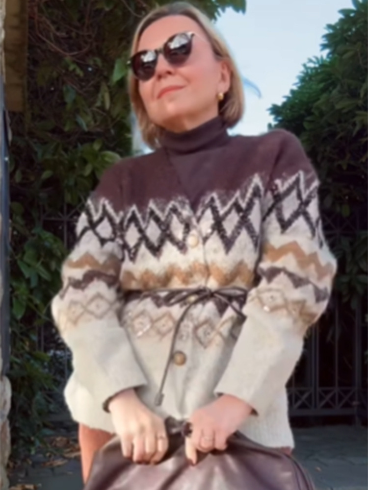 Temperamento elegante de cuello en V sequinado jacquard cardigan de punto elegante botón de manga larga 2025 nuevo estilo europeo y americano transfronterizo image 6