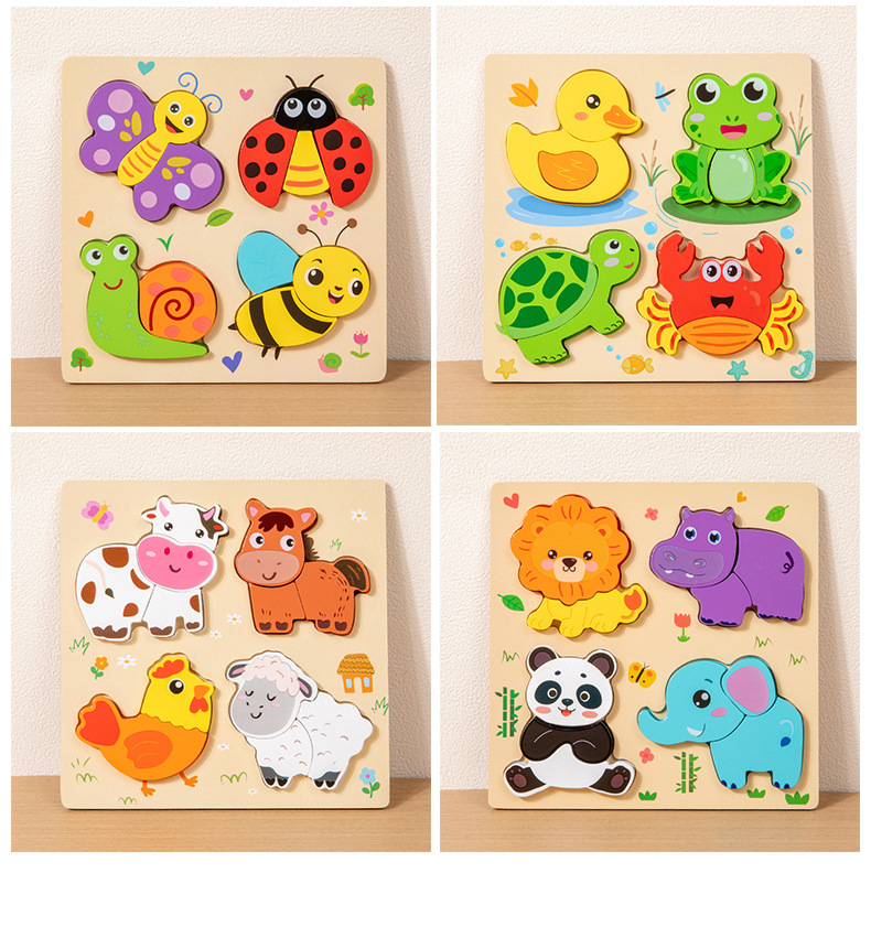 Children's Educational Puzzle Toy 3D Wooden Handle Board Age 3+ Montessori Teaching Aid Kindergarten Gift Early Learning Cross-border