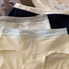 10A加长裆抑菌女生内裤女撞色拼接纯棉中腰包臀不夹臀夏季三角裤