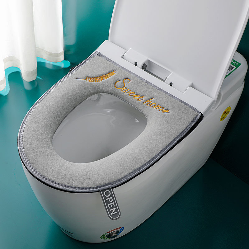 2021 nuevo asiento de inodoro para el hogar engrosado cubierta de inodoro de felpa cremallera con mango cubierta de asiento de inodoro lavable