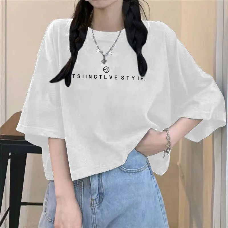 Summer New Short-Sleeved T-Shirt Women's Short Niche Tops Ins Style Student Korean Style Loose Versatile Half-Sleeved T-Shirt