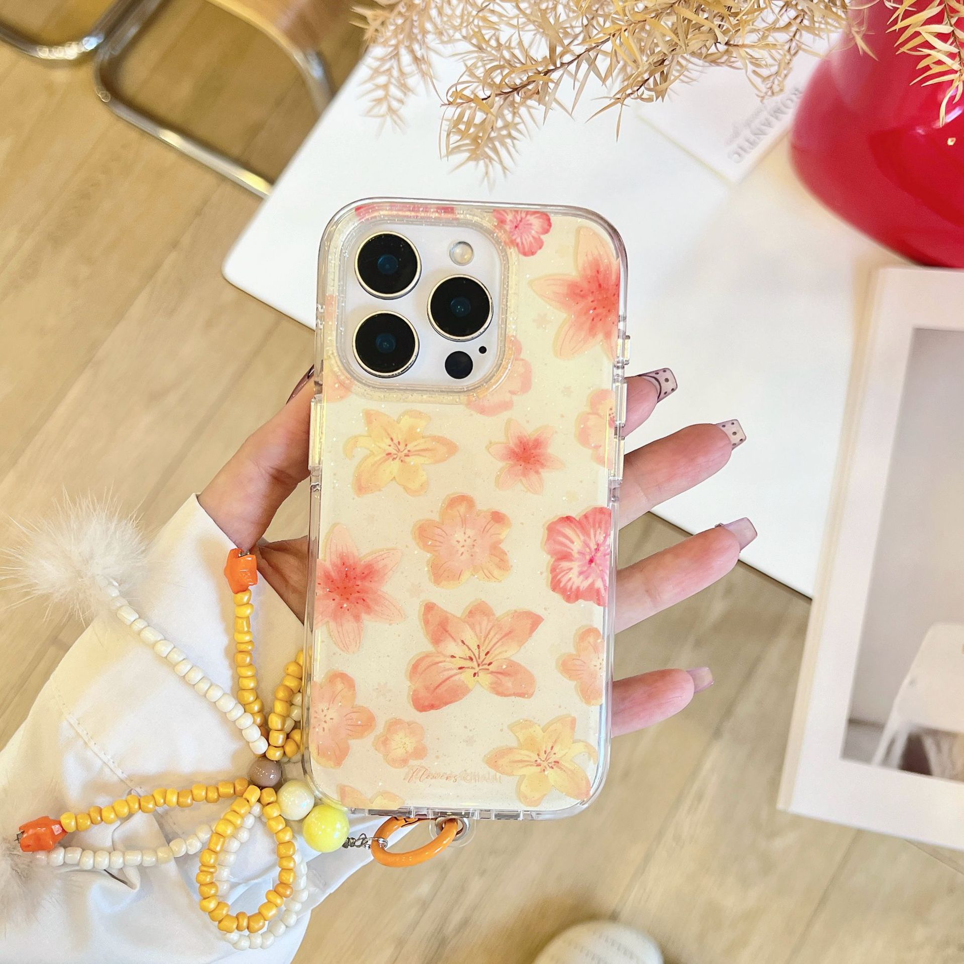 Flor de pintura al óleo de brillo retro para Apple 15Pro/16Pro funda para teléfono 14 colgante 13 nuevo 16ProMax