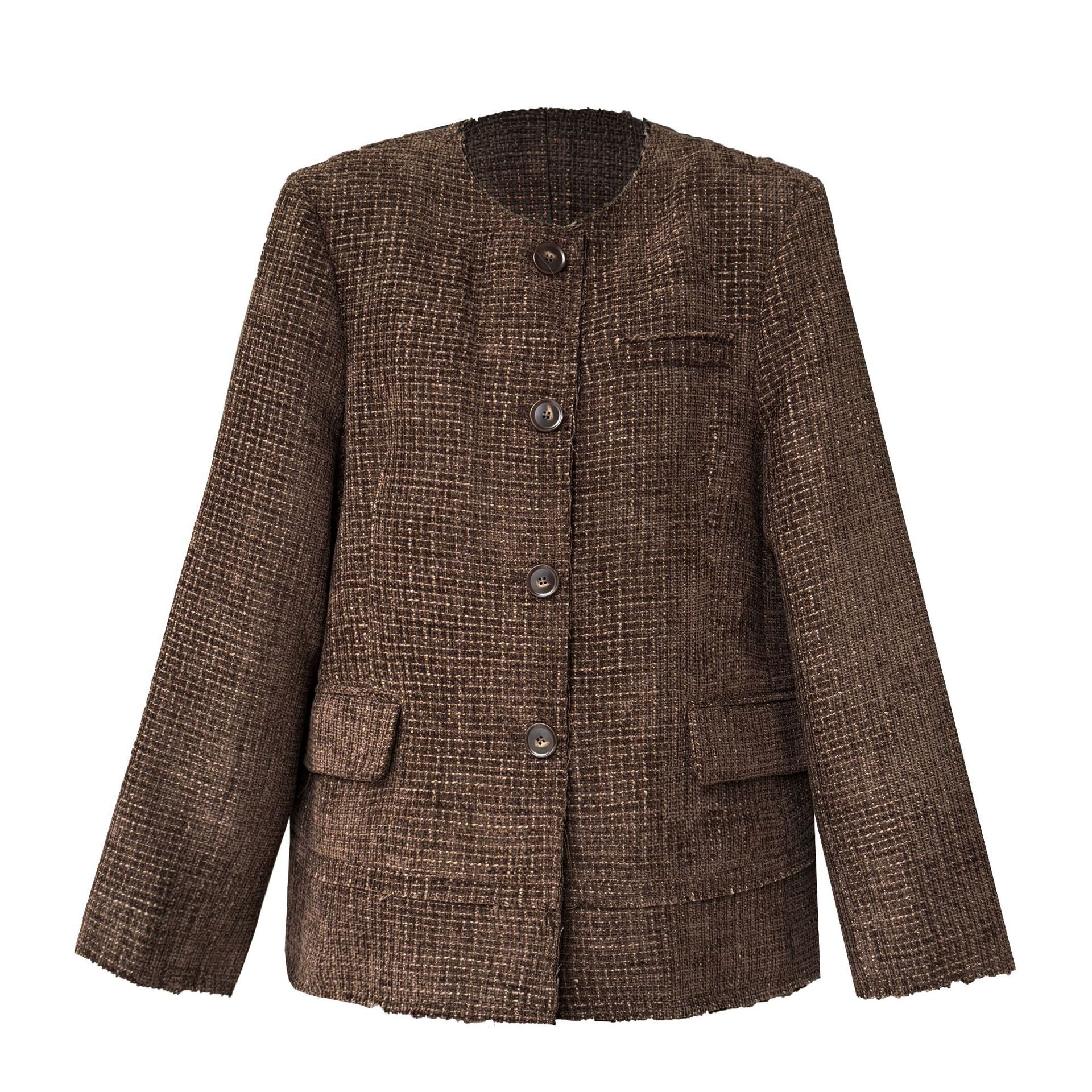Korean-Style Heavy-Duty Round-Neck Chanel-Style Jacket for Women, New Autumn Versatile High-End Tweed Short Blazer 9791
