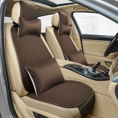 Car cushion four seasons general linen small plaid three-piece factory direct non-slip cushion small waisted