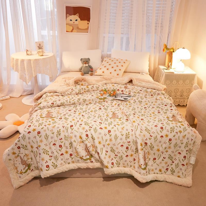 三层夹棉塔芙绒毛毯床上用毛巾被冬季加厚毯子午睡办公室空调盖毯