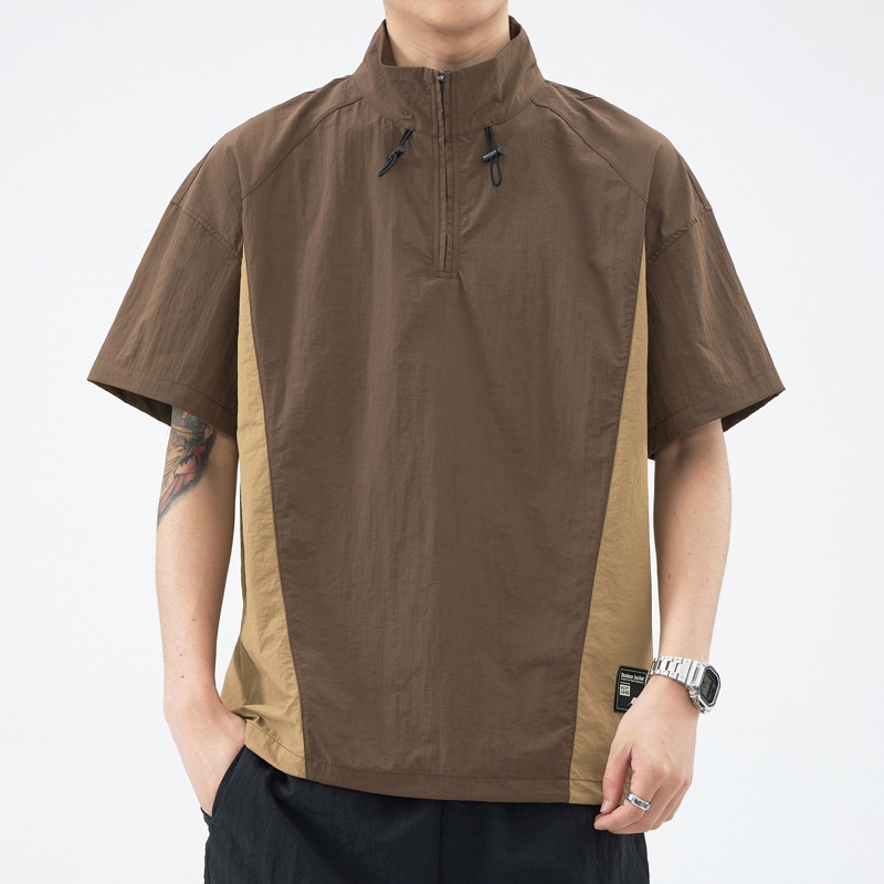 Camisa de manga corta de seda de hielo para hombres, estilo fino de verano, antiarrugas, sin planchar, marca de moda, camiseta casual suelta de alta gama