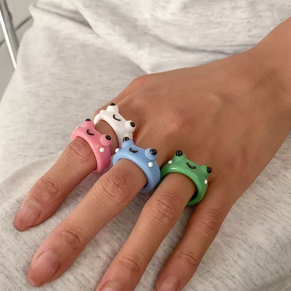 Cross-Border Hot Selling Frog Ring Resin Non-Fading Animal Ring Metal-Free Combination Set Ring Manufacturer Wholesale