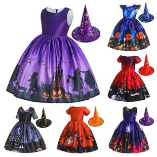 European and American New Wish Amazon Halloween Costume Cartoon Satin Printed Children's Performance Dress