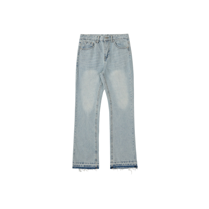 RDT Men's Clothing| American Style Cleanfit Blue Tassel 507 Fit Jeans Vintage Washed Distressed Long Pants_mkmklike.com