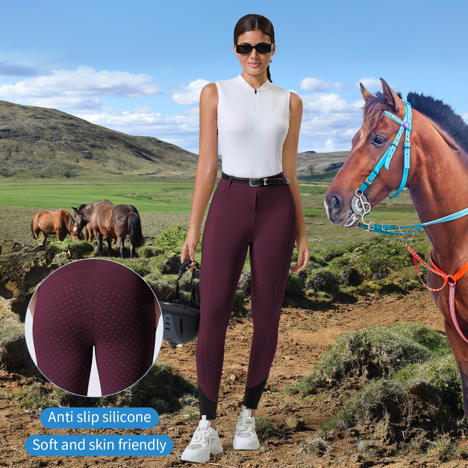 Cross-Border Equestrian Pants Full Silicone Non-Slip Wear-Resistant Elastic Riding Pants Outdoor Tight-Fitting Women's High-Waist Tummy Control Wholesale
