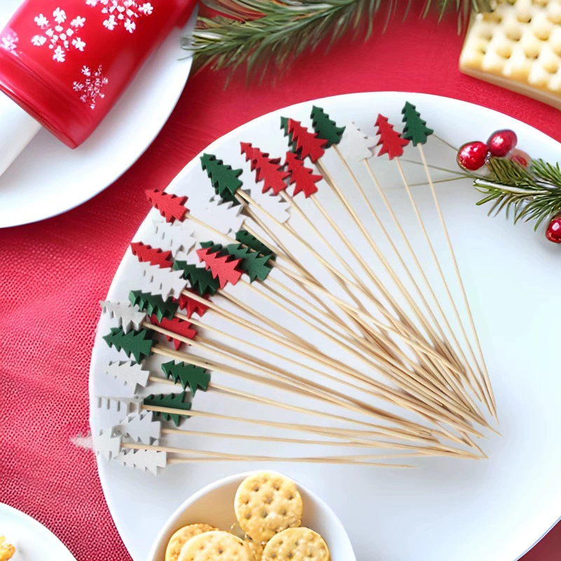 Трансграничные хит продаж, красочные рождественские елочные фруктовые наборы, креативные бамбуковые наборы для рождественской вечеринки, Хэллоуина, формы, одноразовые фруктовые наборы