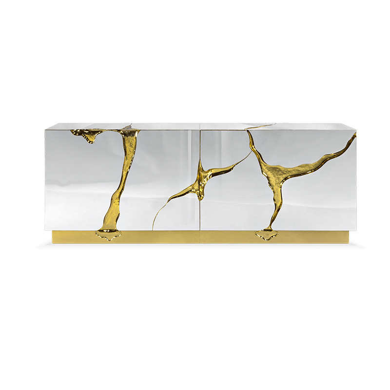 Italian Light Luxury Sideboard Stainless Steel Mansion Villa Designer Entrance Cabinet Foyer Wall Storage Cabinet