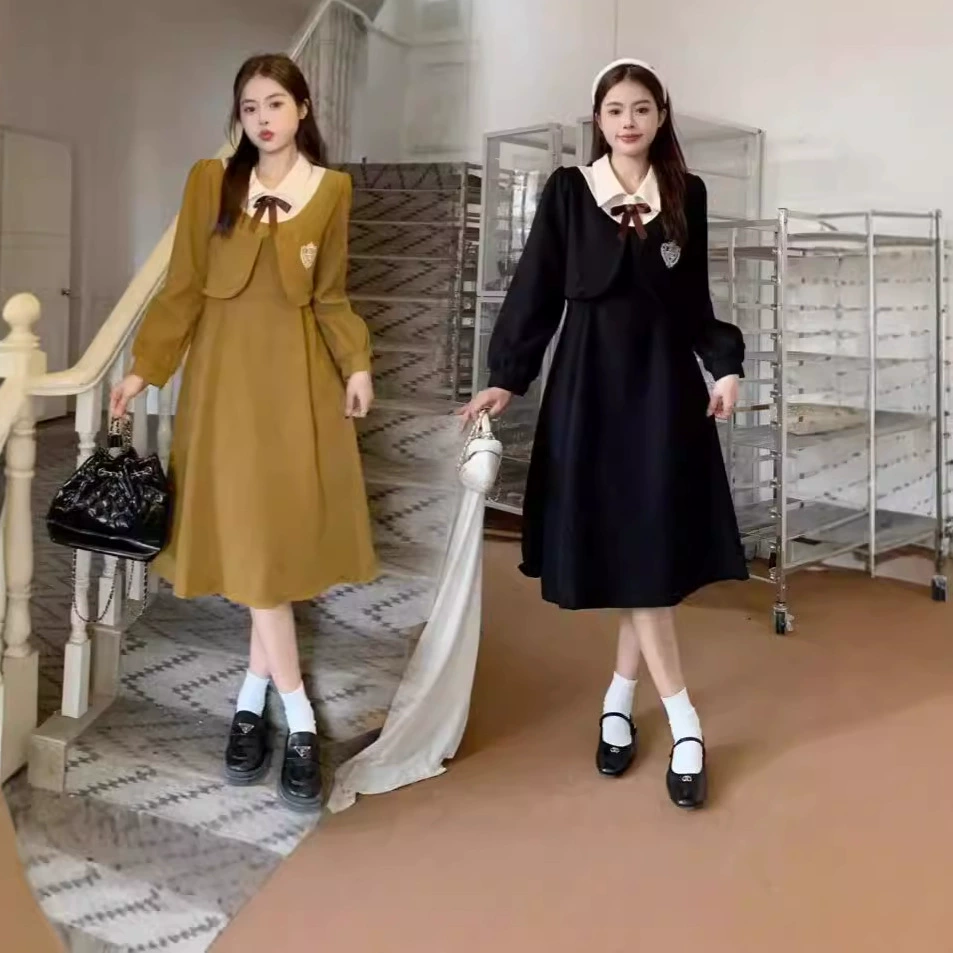 Премиум чувство поддельные две вельветовые платья женские осень-зима новый французский изысканный стиль колледжа униформа юбка маленький мужчина