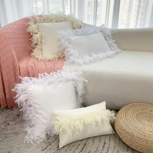 Light luxury solid color feather lace velvet pillow cushion Dutch velvet pillow back living room sofa pillow cover