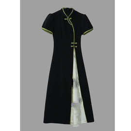 知江南 篙级感时尚夏季设计精致黑色新中式国风改良款旗袍连衣裙
