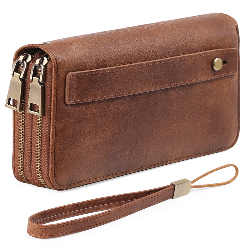 Russian hot sale women's long wallet double zipper clutch large capacity wallet double-layer soft leather clip with handle