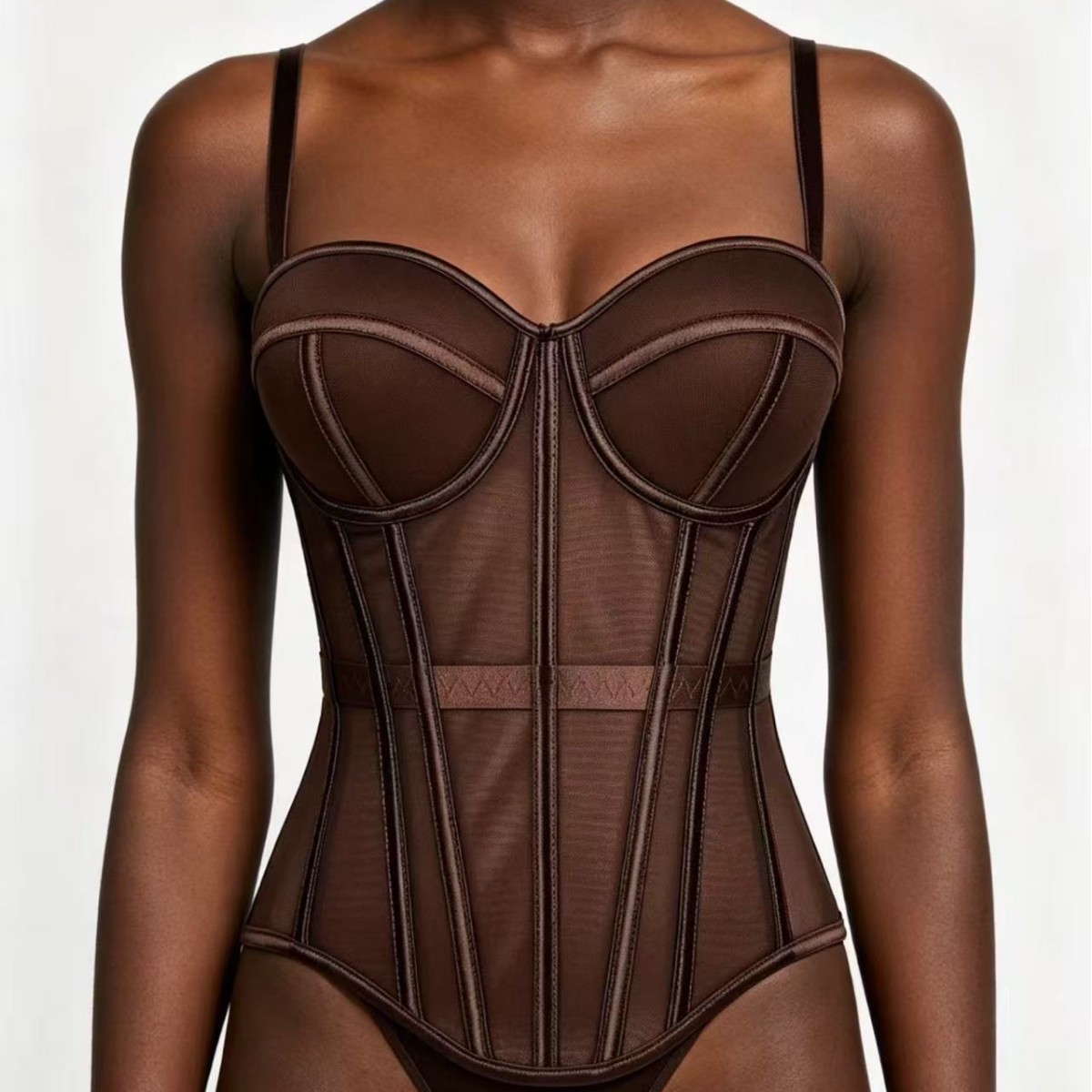 European and American Style Solid Color Fashion Fishbone Corset Waist-Slimming Mesh Camisole with Chest Pads for Outerwear Fishbone Top