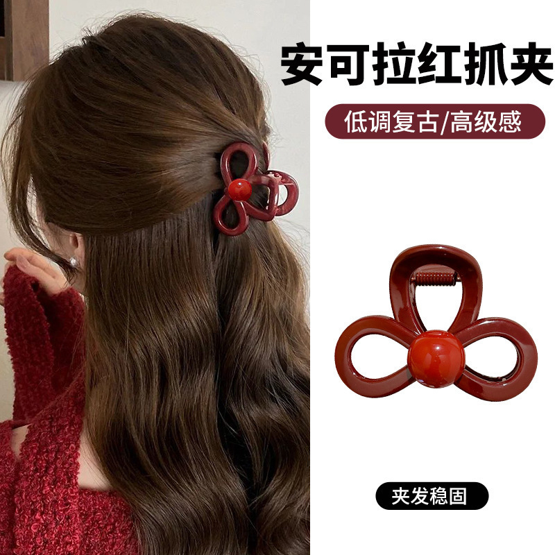 精致轻奢中号蝴蝶结发夹女韩系复古鲨鱼夹子简约爱心花朵抓夹批发|undefined