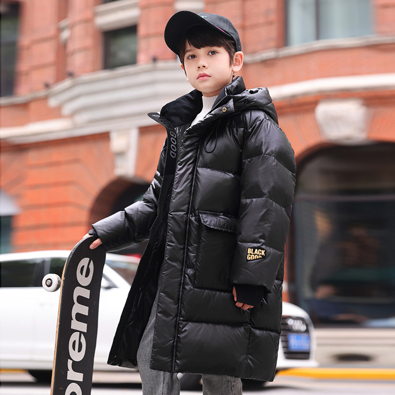 New Children's Abc Mid-Length Boys' down Jacket, Girls' Thick Over-The-Knee Mid-To-Large Children's Stylish Winter Coat