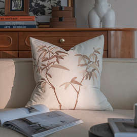1JUE1JUE2024新款中古风轻奢刺绣客厅沙发靠垫竹子中式复古抱枕床