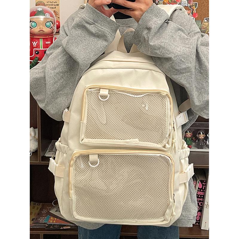 Japanese-Style Ins Transparent Badge Pain Bag Backpack for Women, Anime Convention Jk School Bag, Student Girl Backpack Japanese-Style Ins Transparent Badge Pain Bag Backpack for Women, Anime Convention Jk School Bag, Student Girl Backpack