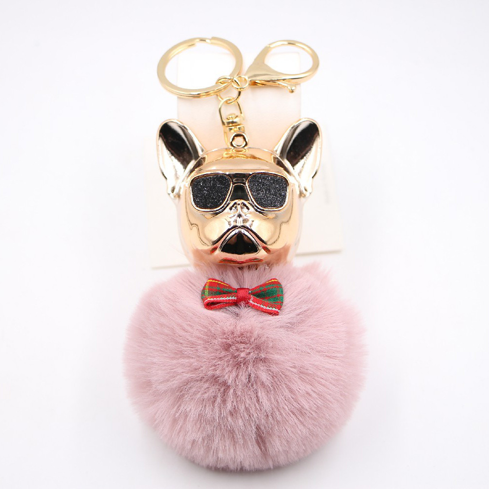 New Cross-border Cool Dog Creative Sunglasses French Bulldog Car Pendant Cute Dog Keychain Hair Ball Bag Pendant display picture 11