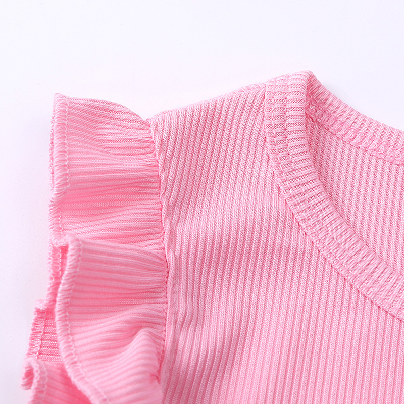 Sleeveless Sleeve Length Basic Solid Color Polyester Girls Clothing Sets