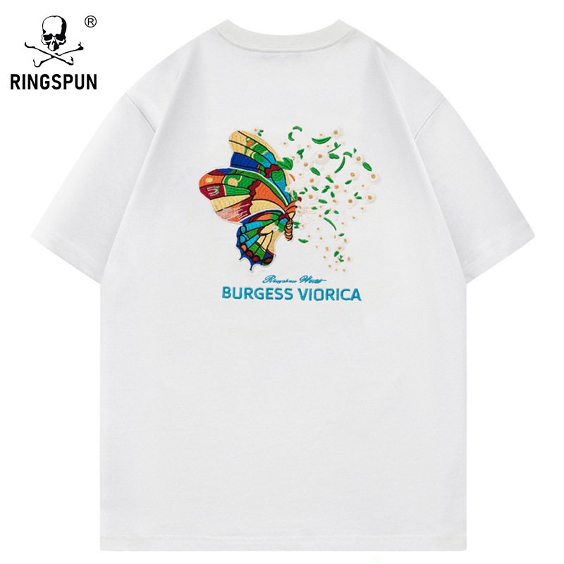新しい色が変わる蝶夏の新しいTシャツメンズライト高級トレンディブランドヘビーウェイトコットンカップル着用半袖刺繍ショート|undefined